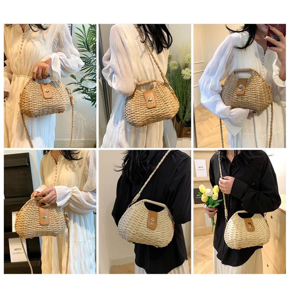 Handmade Straw Woven Bag Beach Clutch Purses Vacation Shell Shoulder :> - Picture 5 of 7